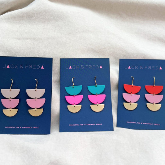 LOLA TREBLE EARRINGS (GOLD) - VARIOUS COLOURS