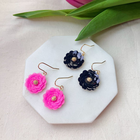 NEW! SEQUINNED FLOWER EARRINGS - 2 COLOURS