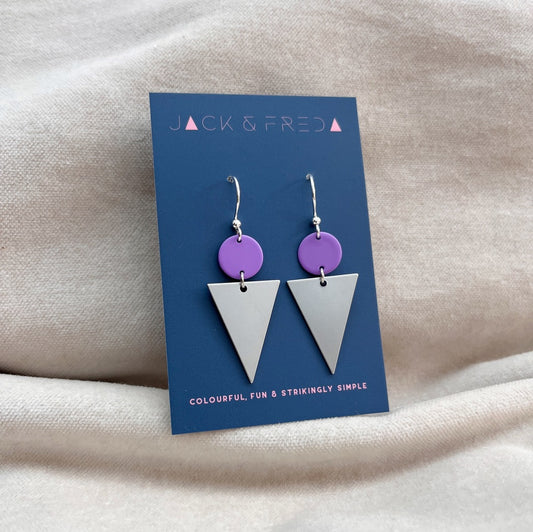 SILVER LOLA TRIANGLE EARRINGS - LILAC